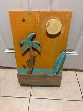 & Other Stories Orange, Teal and Yellow Coastal Wood Wall Plaque